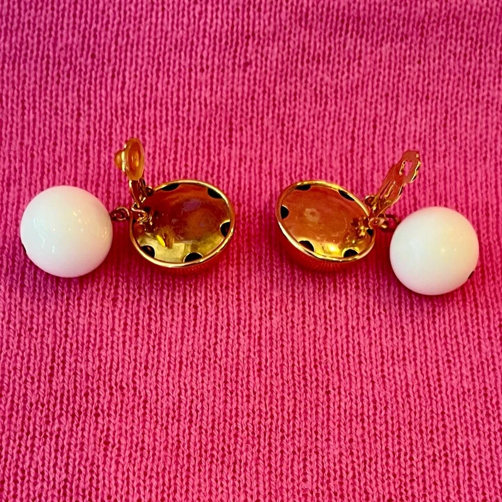 Vintage Gold and White Statement Earrings - Picture 7 of 16